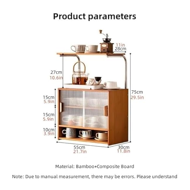 4-Tier Small Bamboo Kitchen Pantry Sideboard with Door Kitchen Countertop Organizer Freestanding Storage Cabinet for Spice Seasoning Bottles Dishes Bowls Elegant(Brown)