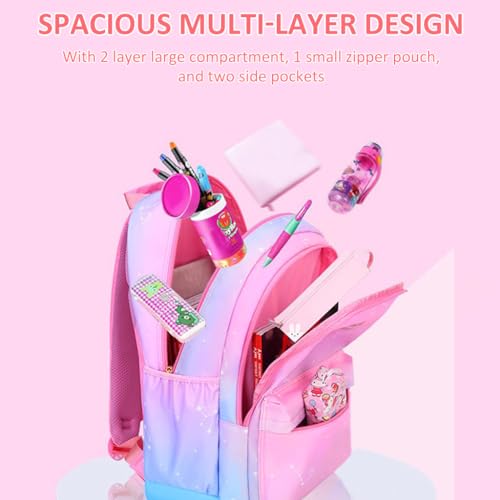 Image of PALAY School Backpack for Girls Large School Backpack for SchoolGirls 6-12 Years Old Colorful Gradient Pink Fashion Primary Schoolgirls Backpack School Gift, Christmas Gift Rakhi Gift