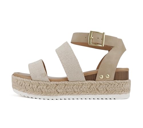 Soda Top Shoe Bryce Open Toe Buckle Ankle Strap Espadrilles Flatform Wedge Casual Sanda