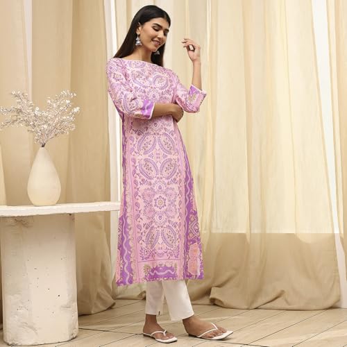 Image of BIBA Women Cotton Straight Fit Straight Printed Kurta