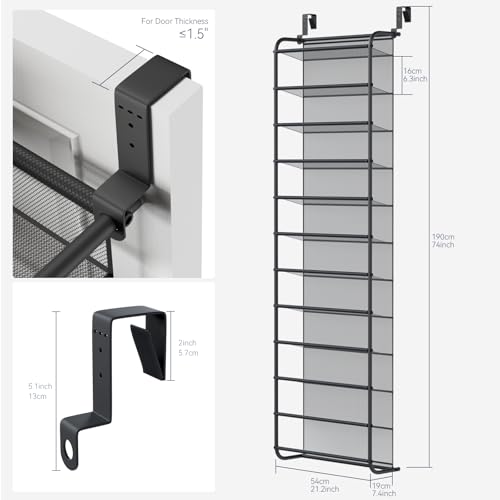 Image of Whitmor 36 Pair Over The Door Shoe Organizer, 12 Tier Hanging Shoe Organizer, Heavy Duty Metal & Mesh Shoe Holder, Hanging Shoe Rack for Closet Organizer, 74 inch L x 21.7 inch W x 7.5 inch H, Matt Gunmetal