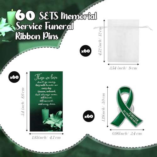 Image of Unittype 60 Set Funeral Ribbon Pins Awareness Lapel Pin | Memorial Pins Remembrance Ribbon Brooch with Prayer Cards Organza Bags for Women Men