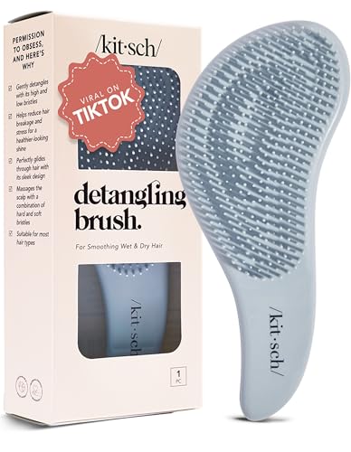 Kitsch Detangler Brush – Gentle Curly Hair Brush with Flexible Bristles for All Hair Types - Wet or Dry | Detangling Hair Brushes for Women & Men, Hairbrush for Adults & Kids - Haze Blue