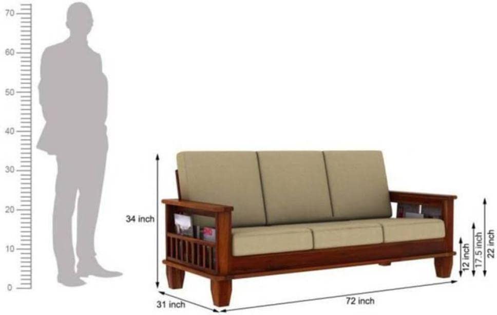 Image of Solid Sheesham Wood 5 Seater Sofa Set for Living Room | Wooden 3+1+1 Five Seater Sofa Set with Storage | Modern Wooden Sofa for Home, Office & Hall | Rosewood | Honey Finish