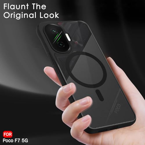 Image of TheGiftKart Hybrid Shockproof Back Cover Case for Mi Poco F7 5G | Hard Back Cover Case for Poco F7 5G (PC & TPU, MagSafe Compatible, Translucent Smoke Matte Back, Black Sides)