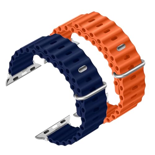 YODI Straps Compatible with Apple Watch 42mm 44mm 45mm 49mm, Replacement Band Soft Silicone Sport Strap for iWatch Ultra Series 8/7/6/5/4/3/2/1 SE (OCEAN-ORANGE/BLUE)