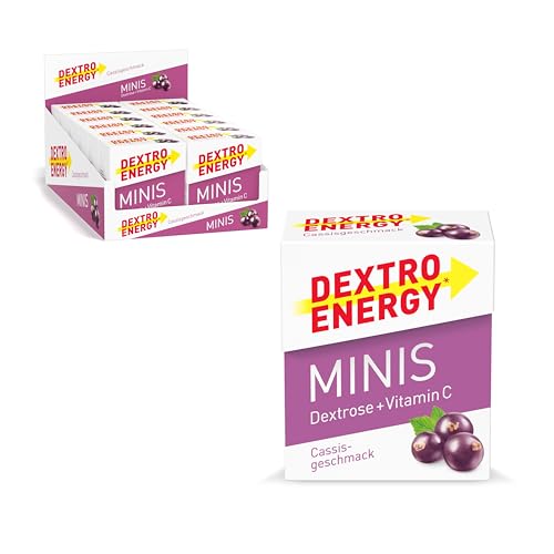Dextro Energy Minis Cassis + Vitamin C - 12x50g (12er Pack) - Traubenzucker für schnelle Kohlenhydrate und Vitamin C für das Immunsystem, ideal zu portionieren