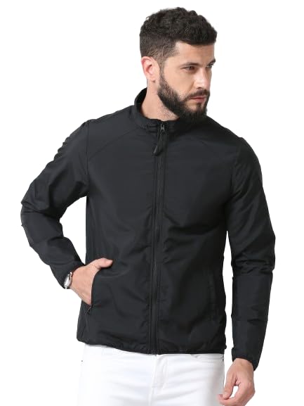 CNMNMen's Polyester Biker Jacket - Single Layer, Light Weight, Two Zipper Pocket, All Year Wear, Breathable, UV Protection