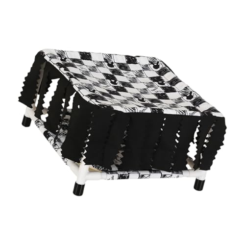 Abri à 2 niveaux petits animaux isolant avec housse et pompons chic
