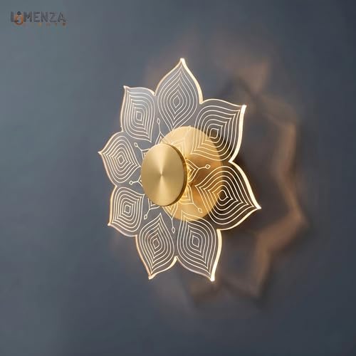Image of Luxury Flower Wall Light Design 3-in-1 LED Wall Lamp | Fancy Lights for Living Room, Bedroom Wall Decor, Home Decoration Items & Hallway (Golden Finish, Pack of 2)