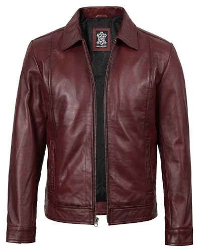 Image of Decrum Vintage Style Mens Leather Jacket - Real Lambskin Classic Shirt Collar Leather Jackets for Men