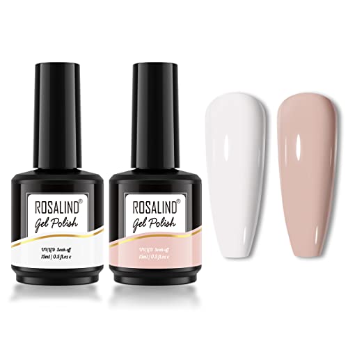 White Nude Gel Polish Set, ROSALIND 15ML White Gel Polish Soak off UV Gel Nail Polish, Nude White Nail Polish Gel Non-toxic Gel Nail Polish Nude White Classical Colors Gel Nail Polish for Women--2PCS