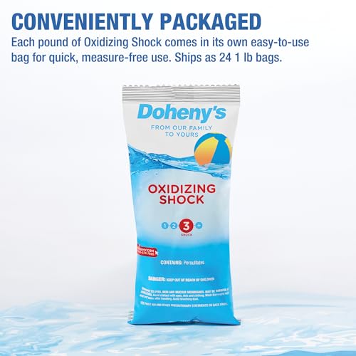 Image of Doheny's Chlorine-Free Oxidizing Shock | Fast-Dissolving | Removes Chloramines & Boosts Free Chlorine | Safe to Swim 15 Minutes After Application | 24 x 1lb Bags (24lb Total)