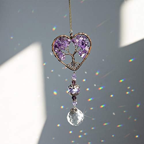 H&D HYALINE & DORA Glass Suncatcher Hanging Ornament Life Tree Glass Pendant, Purple