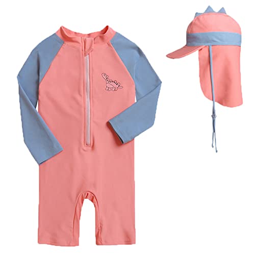 Generisch Traje de protección solar para niña, manga larga, pierna larga, traje de surf con gorra a juego, para piscina, playa, lago, actividades, niños de 1 a 7 años, A-rosa., 5-6 años