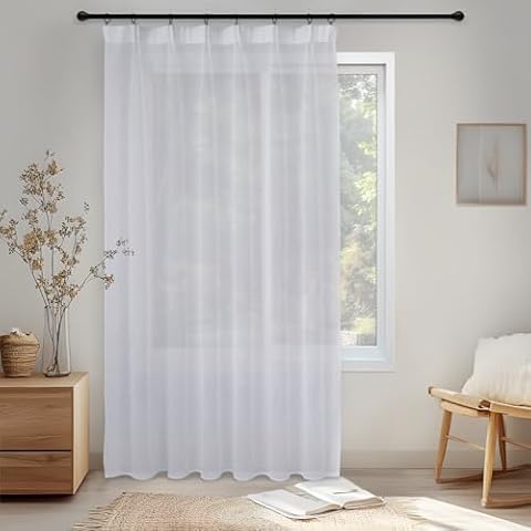 MRTREES Modern Voile Curtain with Ruffled Ribbon Cover