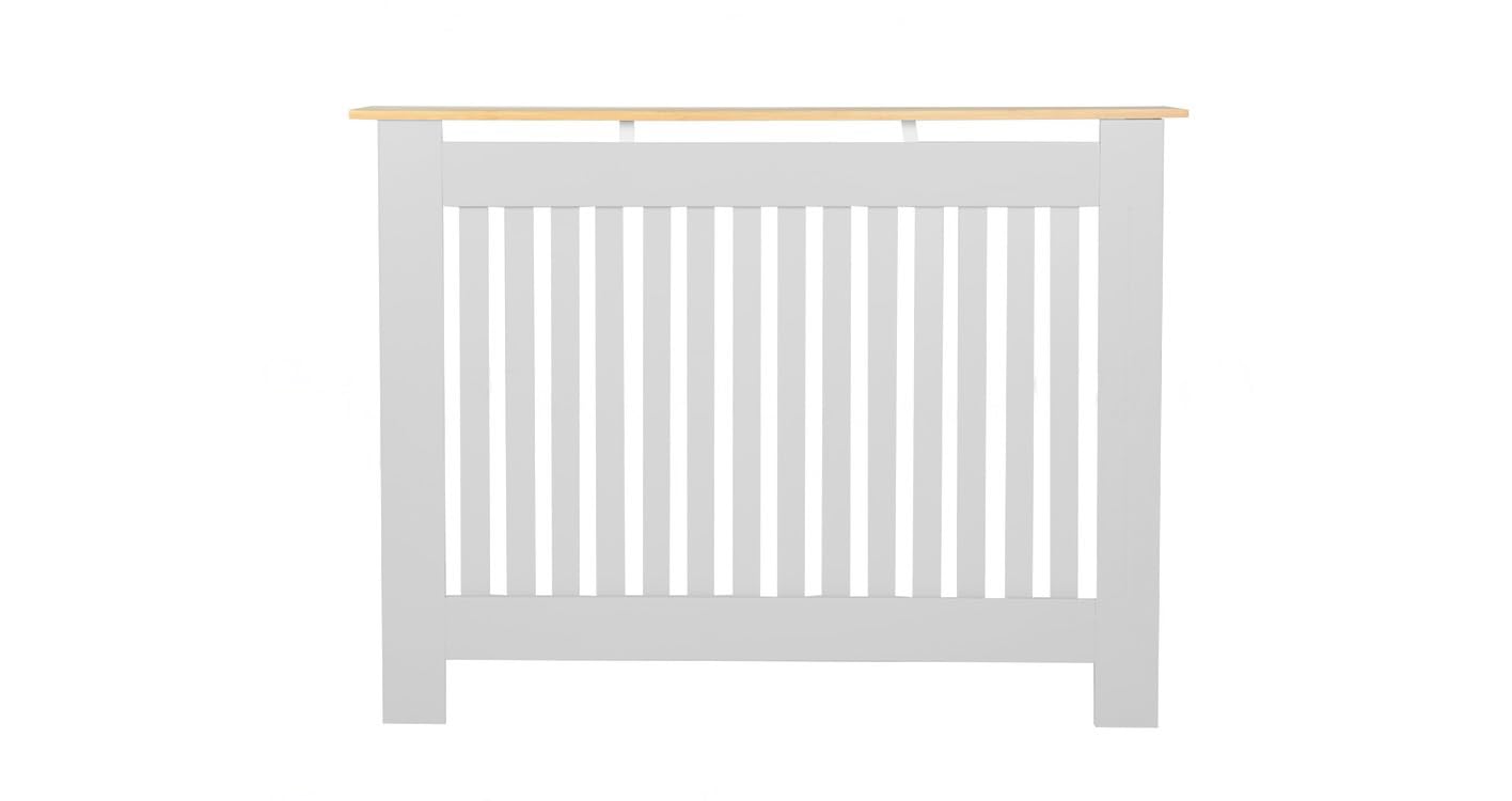 Top Home Solutions Arlington Radiator Cover Modern Traditional Grill – Vertical Slat Living Room Bedroom – MDF Chipboard - White Grey Cabinet Furniture (White, Medium)