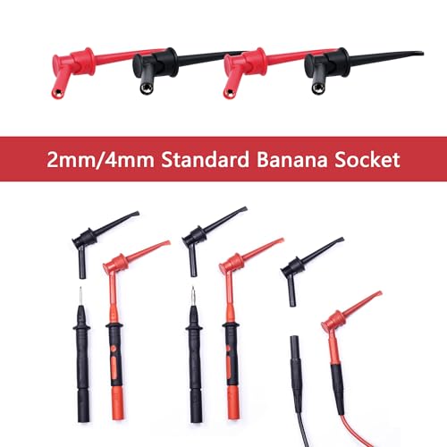 Image of 2Pcs Mini Grabber Test Clip with 2mm /4mm Banana Jack, Multimeter Test Lead Hooks Clips Push on Test Probe Electronic Testing IC Grabber (2mm Banana Plug)