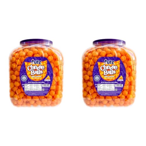 Utz Cheese Balls Barrel, Tasty Snack Baked with Real Cheddar Cheese, Delightfully Poppable Party Snack, Gluten, Cholesterol and Trans-Fat Free, Kosher Certified, 36.5 Oz (Pack of 2)