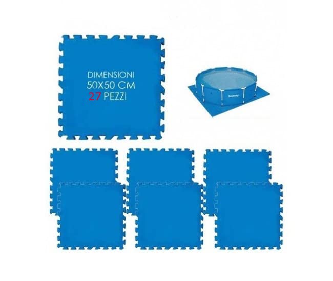 Set pz.27 Tappetini Componibili sotto Piscina Mattonella in Gomma cm.50x50 Spessore mm.3 (3 Blister da pz.9)