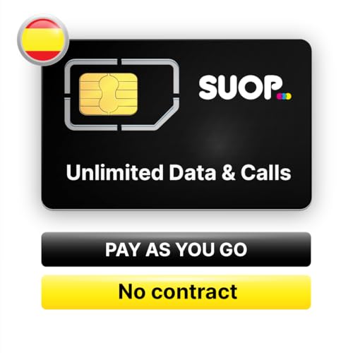 SIM Card with Unlimited Data and Calls for Spain. Pay as You Go. No Contracts. 30 Day Allowance