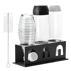 ACTIV CUISINE Supporto per bottiglie Sodastream Duo Crystal in acciaio inox, scolapiatti con anelli di protezione, scolapiatti e scopino per bottiglie, nero