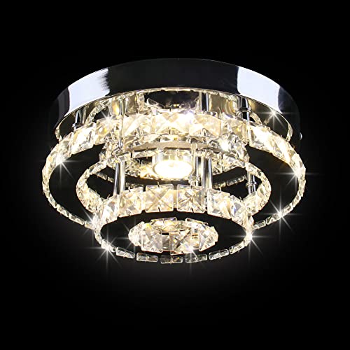 Image of 9.8 inch 2-Tier Rotundity Semi Flush Mount Led Crystal Ceiling Light