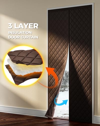 Image of Augblinds Thermal Insulated Door Curtain, Magnetic Closure, 36 x 82, Brown