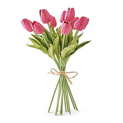 K&K Interiors 11399B-FU 13.5 Inch Fuchsia Real Touch Mini Tulip Bouquet (12 Stems Per Bundle), Fuschia