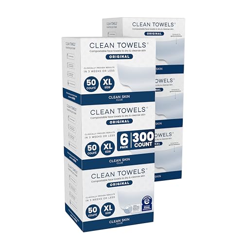 Image of Clean Skin Club Clean Towels XL, 100% USDA Biobased Face Towel, Disposable Face Towelette, Eczema Association Accepted, Makeup Remover Dry Wipes, Ultra Soft, 50 ct per pack, 6 Packs, 300 Ct Total