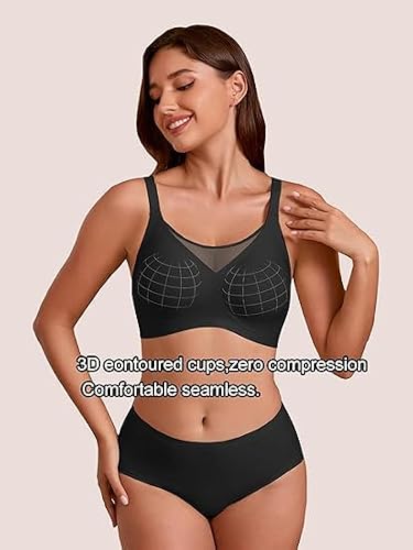 COCOMARTS Jelly Bras for Women No Underwire Push Up V Mesh Seamless Comfort Tshirt Bra Supportive Lift Bralette Everyday Bra Black Large — view 3