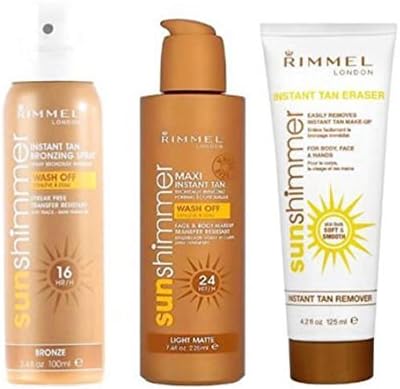3 x Brand New Rimmel Sunshimmer Instant Tan Bundle Tan Spray Cream & Remover