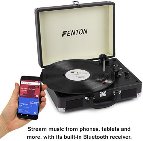 Fenton RP115C Record Player Bluetooth Turntable with Built-In Speakers USB Vinyl MP3 Converter 3-Speed LP Black