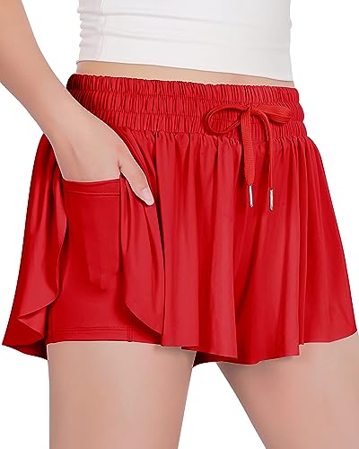 Witwot Butterfly Shorts Girls, 2-in-1 Teen/Kids Girl Flowy Skort for Running, Tennis, Dance