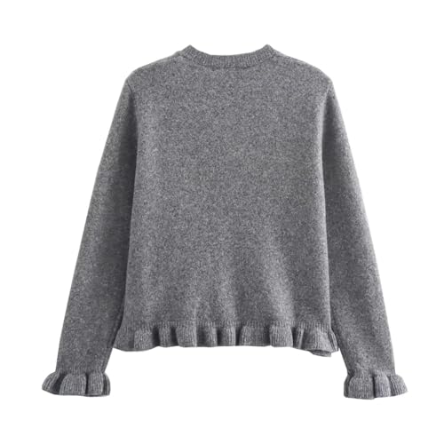 FindThy Women’s Cropped Cardigan Sweater Trendy Crewneck Ruffle Long Sleeve Button Down Knitwear Tops2