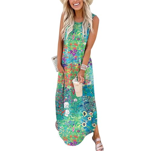 Image of FANDEE Women's Casual Summer Loose Sunresses Long Dresses Sleeveless Split Maxi Beach Dress with Pockets