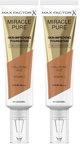 Max Factor Miracle Pure - Base de Maquillaje, Tono 85 Caramel, 30ml (Paquete de 2)