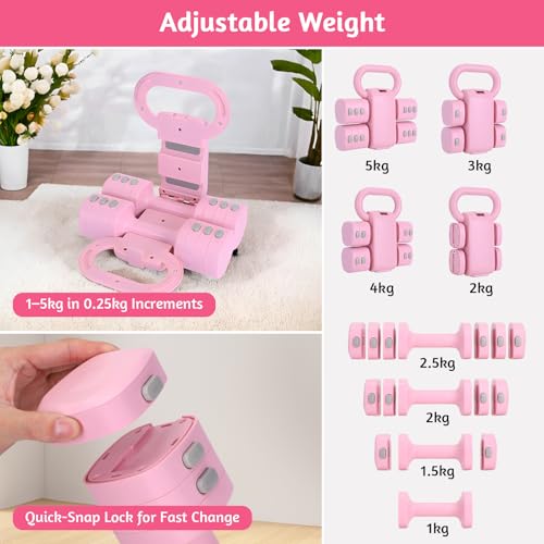 Ensemble Kettlebell Réglable, Alteres Musculation Femme - Haltère 1 kg, Disque Poids Musculation Réglables Kettlebell Rose (2-en-1) pour Fitness Féminin à la Maison – Image 4