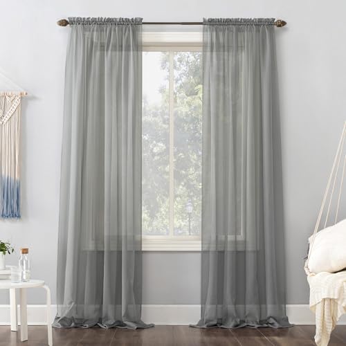 Image of No. 918 53566 Emily Sheer Voile Rod Pocket Curtain Panel, 59 inch x 54 inch, Charcoal