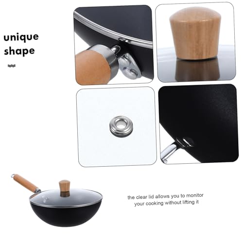 Wok de hierro pequeño con tapa y mango de madera miniatura 3