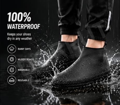 Image of Silicone Waterproof Shoe Covers for Men & Women | Reusable Non-Slip Rain Shoe Protector | Stretchable Overshoes for Rain, Mud, Snow, Hiking & Outdoor Use