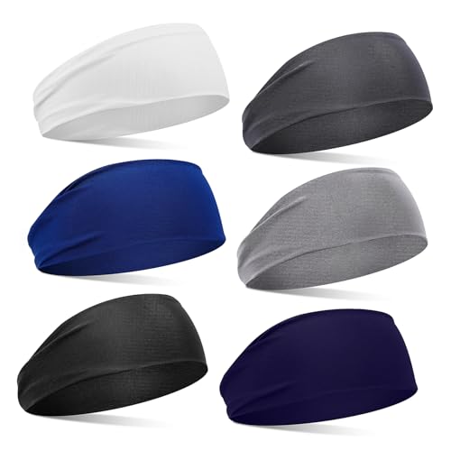 6-Pack Kids Sports Headbands for Boys and Girls Stretchy Moisture-Wicking Workout Headbands for Soccer Basketball Running Elastic Wide Hair Bands