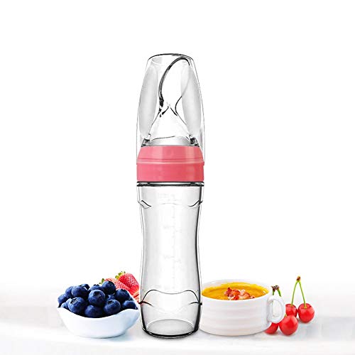 Image of Baby Mate Silicone Food Dispensing Spoon Feeder (Pink, 4oz/120ml, for 4 Months+ Babies) - Travel Infa Infant Feeders Cereal and Squeeze with