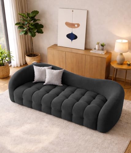 Image of Casaliving Ariana Modern Premium Boucle Fabric Sofa, Upholstered 3 Seater Sofa Set for Living Room, (Black Colour) Premium Boucle Fabric Sofa