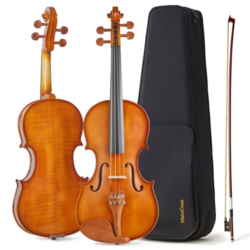 MeloCrest 16 Inch Viola for Adults & Students Solid Spruce Top with Flamed Maple Back & Sides Handcrafted Acoustic Viola for Beginners Warm Full Tone