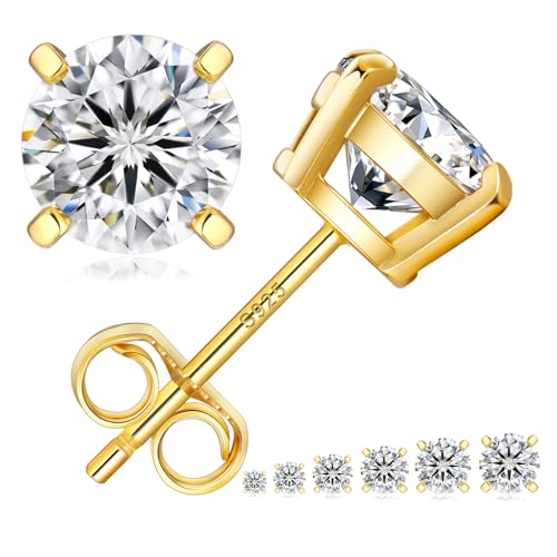 KRKC&CO Lab Grown Moissanite Stud Earrings for Women, Hypoallergenic 925 Sterling Silver, Mother's Day/Anniversary/Valentine's Day/Birthday/Wedding Gift, 14K Gold Plated/White Gold Plated, 0