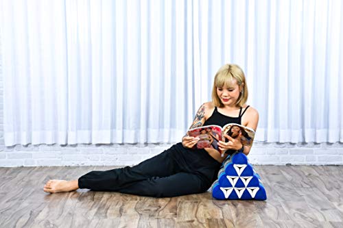 Image of Leewadee Triangle Cushion - Comfortable Backrest for TV or Reading, Incline Pillow for Relaxing Made of Kapok, 20 x 13 x 13 inches, Blue