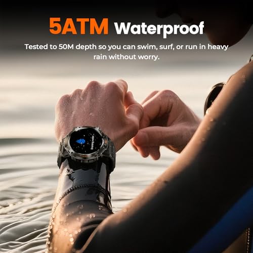Image of Rugged Smart Watch for Men, 5ATM Waterproof, 170+ Sports Modes, 1.43 inch AMOLED Round Health Fitness Tracker Watch, Tactical Military Smartwatch Compatible with iPhone Android, Stainless Steel Metal Band