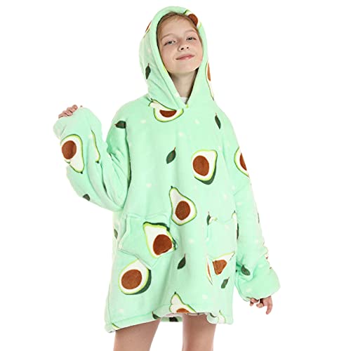 Wenlia Übergroße Hoodie Blanket für Kinder, Junge Mädchen Flanell Sweatshirt Decke Kuschelpullover, Niedliches Warmer Pullover Tragbare Decke Eine Größe passt 7-13 Jahre alt