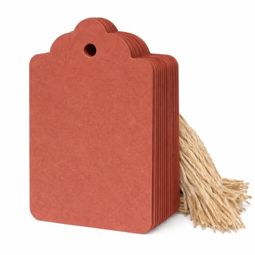 Image of CVANU 100pcs Premium Color Tag Blank Hanging with Pre-Punched Hole Tags for DIY Crafts, Gift Wrapping, Labelling & Writable Decorative Tags for All Occasions (2.85in X 1.7in) Light Brown